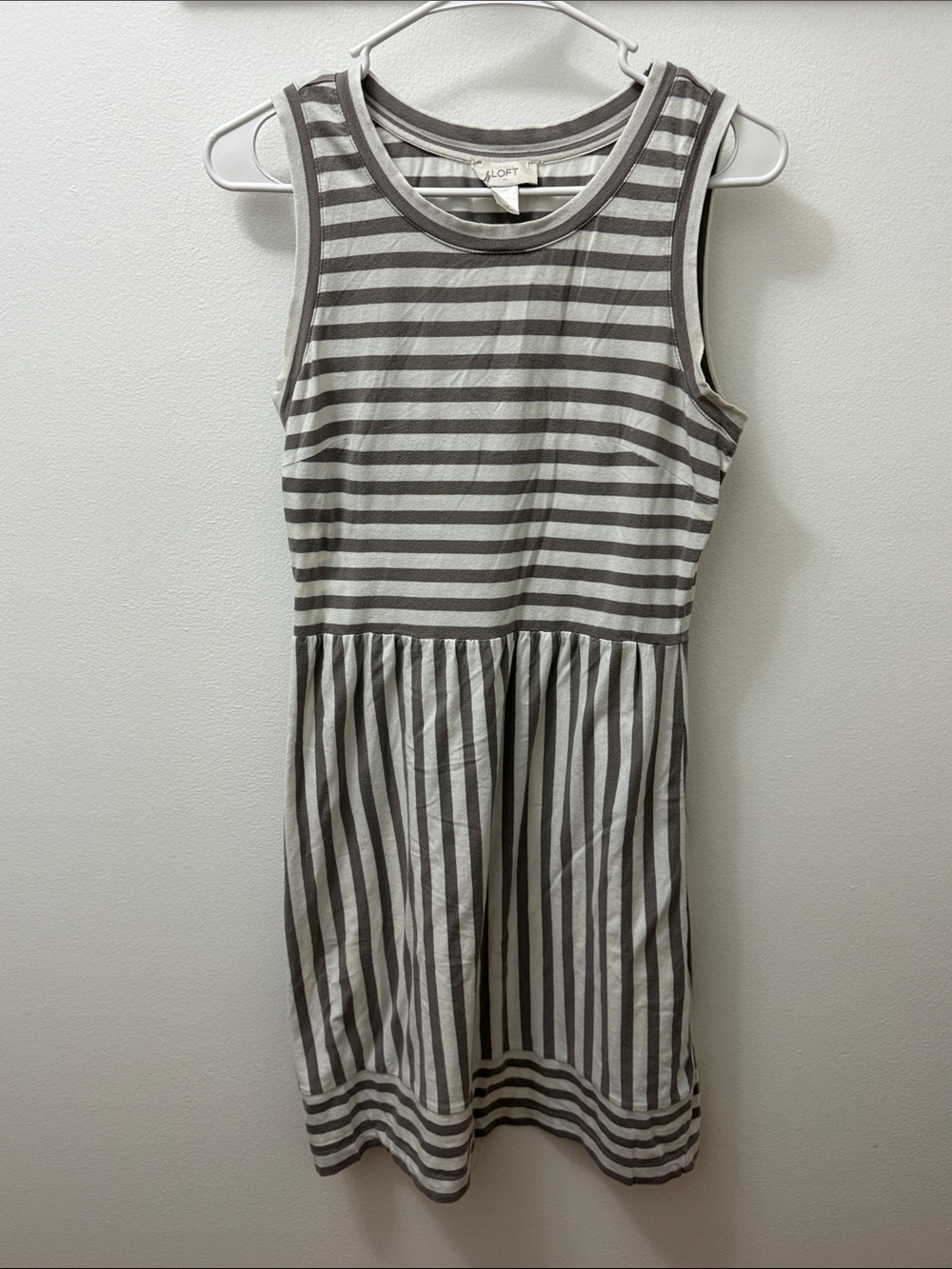LOFT Girls' Gray and White Striped Sleeveless Summer Dress